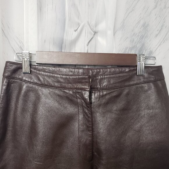INC International Concepts Brown Leather Straight Leg Pants Size 4 - Picture 2 of 9